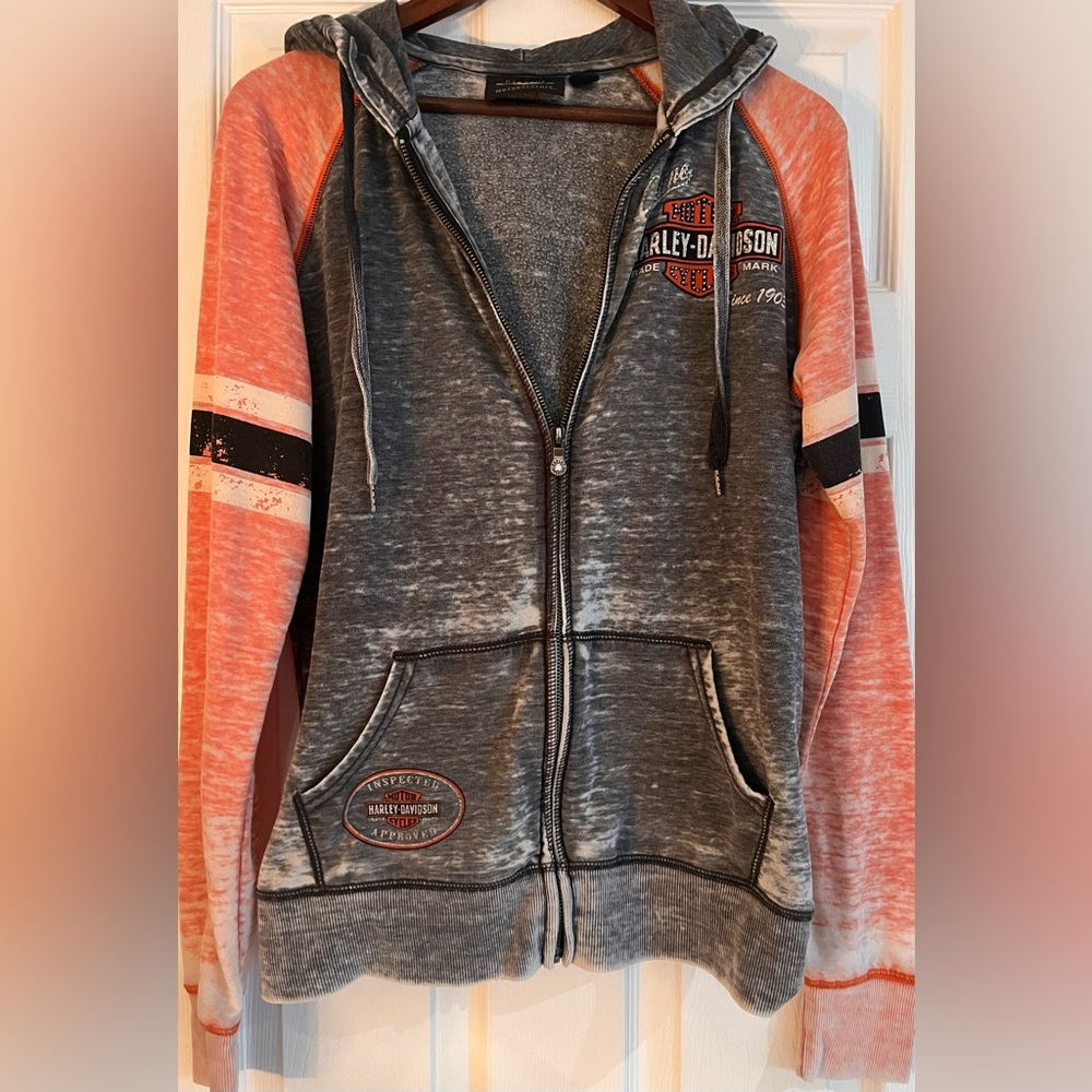 Harley-Davidson Women’s Zip Hoodie Charcoal Orange Logo Size Large